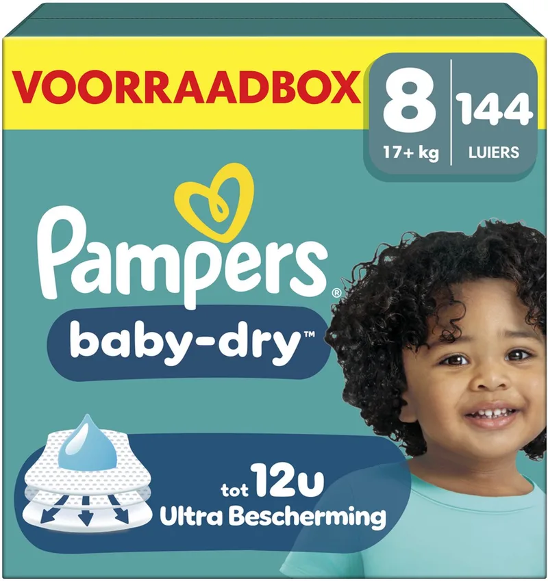 Baby-Dry Maat 8 - 144 Luiers - 17kg+ - Voorraadbox by Pampers – product photo