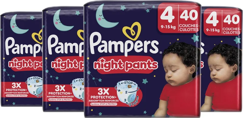 Baby-Dry Night Pants - Maat 4 - 160 (4 x 40) luierbroekjes (9-15 KG) - Maat 4 - 40 luierbroekjes - Perfect voor in de nacht van Pampers – productfoto