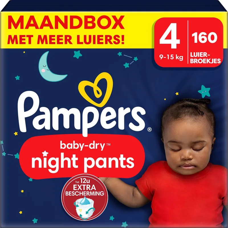 Baby Dry Night Pants - Maat 4 - Maandbox - 160 stuks - 9/15 KG by Pampers – product photo