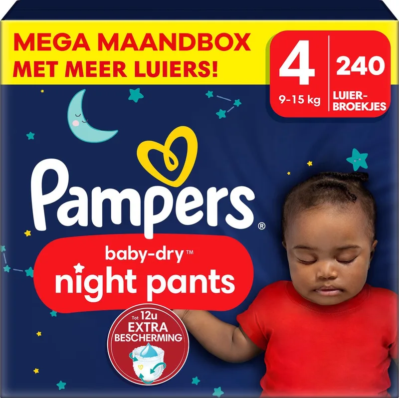 Baby Dry Night Pants - Maat 4 - Mega Maandbox - 240 stuks - 9/15 KG van Pampers – productfoto