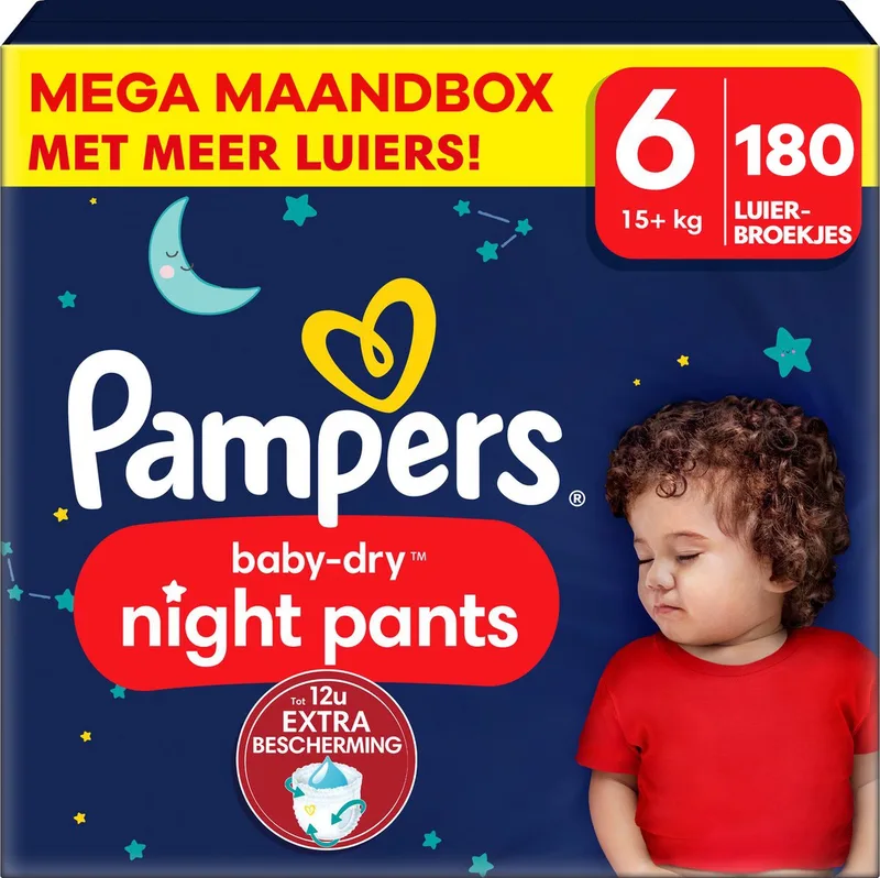 Baby Dry Night Pants - Maat 6 - Mega Maandbox - 180 stuks - 15+ KG van Pampers – productfoto