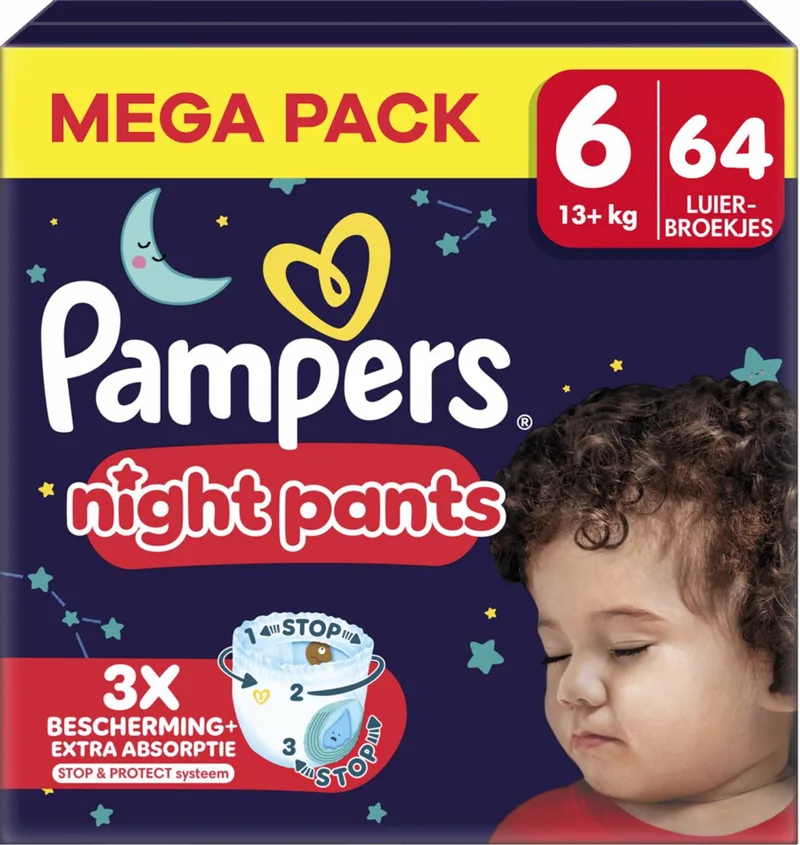 Baby Dry Night Pants - Maat 6 - Mega Pack - 64 luierbroekjes van Pampers – productfoto