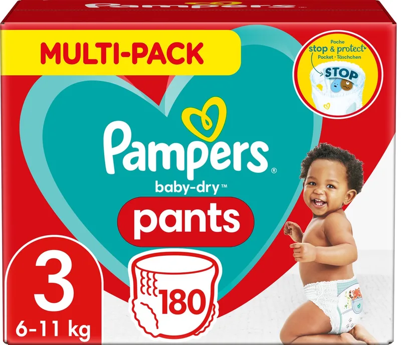 Baby-Dry Pants Luierbroekjes - Maat 3 (6-11 kg) - 180 stuks - Multi-Pack by Pampers – product photo