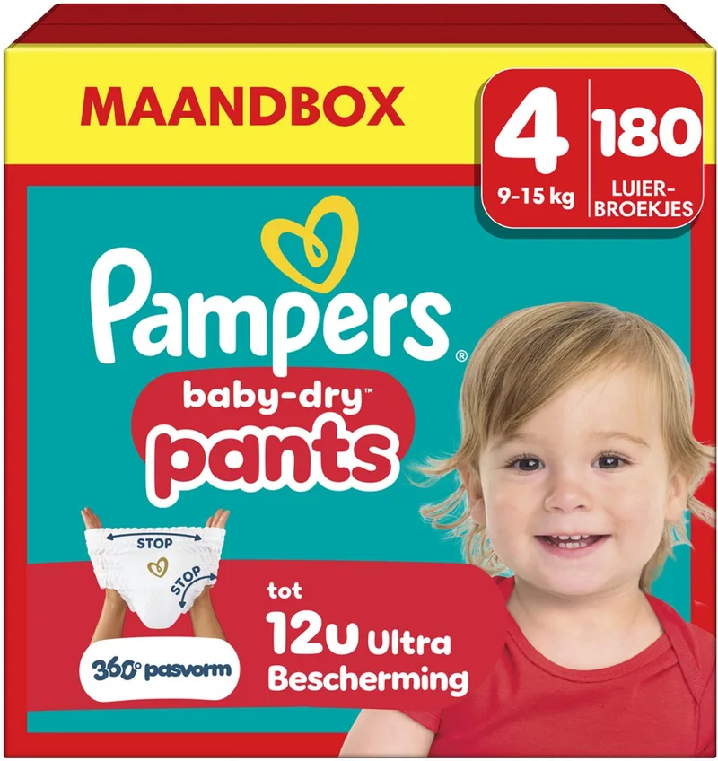 Baby-Dry Pants Luierbroekjes Maat 4 - 180 Luierbroekjes - 9kg-15kg - Maandbox by Pampers – product photo