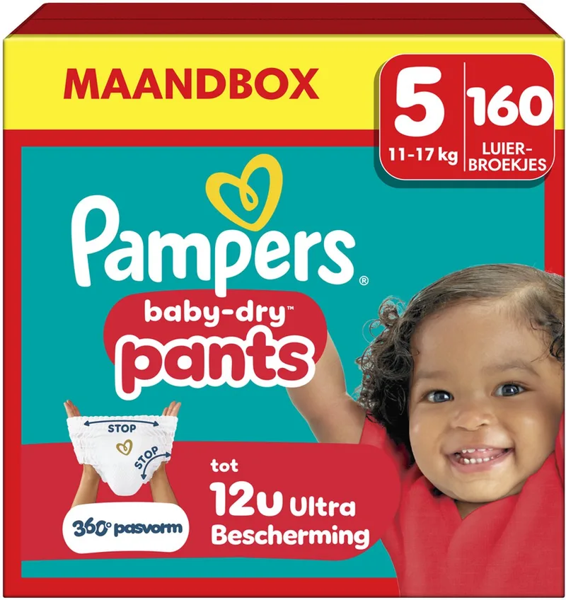 Baby-Dry Pants Luierbroekjes Maat 5 - 160 Luierbroekjes - 11kg-17kg - Maandbox by Pampers – product photo
