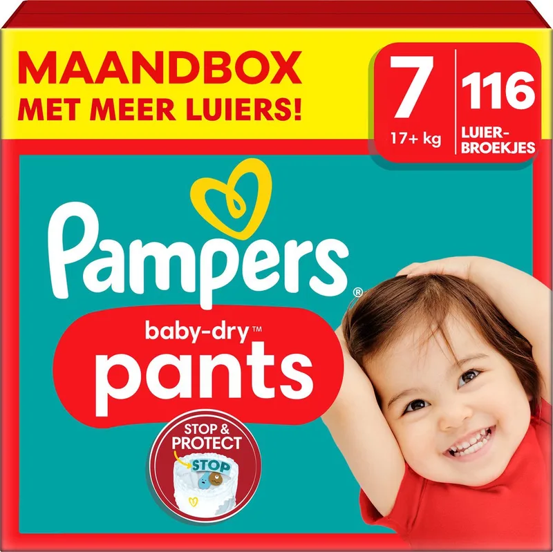 Baby-Dry Pants luierbroekjes - Maat 7 (15+kg) - 116 stuks (4x29 luiers) - Voorkomt lekken - Dubbele beschermrandjes - Absorberende kern by Pampers – product photo