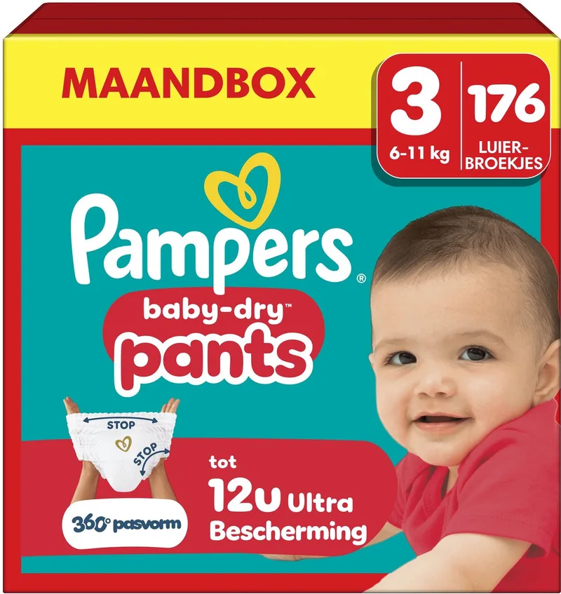 Baby-Dry Pants Maat 3 - 176 Luierbroekjes - 6kg-11kg - Maandbox von Pampers – Produktfoto