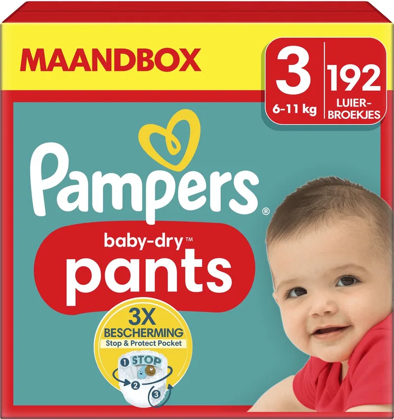 Baby-Dry Pants - Maat 3 (6kg-11kg) - 192 Luierbroekjes - Maandbox by Pampers – product photo