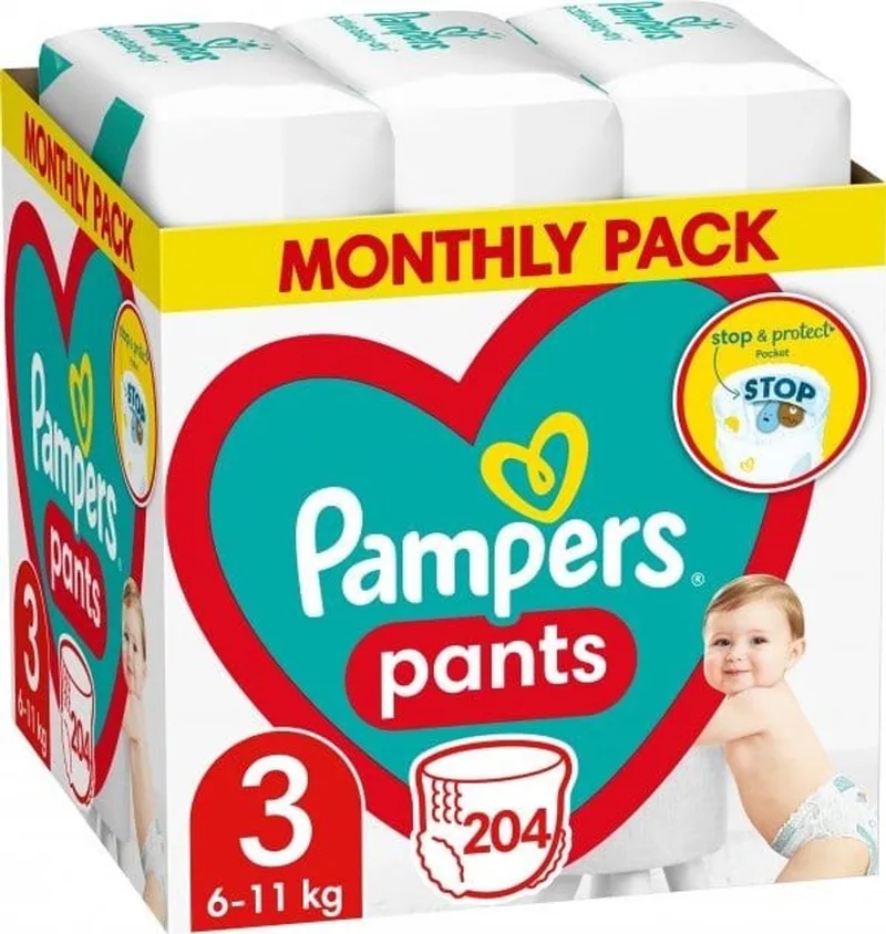 Baby Dry Pants - Maat 3 - Maandbox - 204 stuks - 6/11 KG van Pampers – productfoto