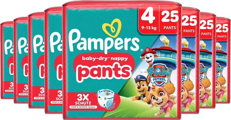 Baby Dry Pants - Maat 4 - Megapack - 200 stuks - 9/15KG - 8 x 25 luierbroekjes - Paw Patrol editie by Pampers – product photo