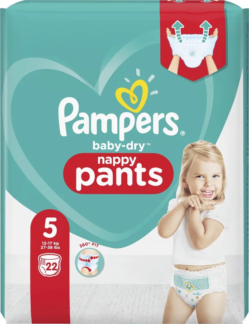 Baby-Dry Pants - Maat 5 (12kg-17kg) - 22 Luierbroekjes fra Pampers – produktbillede