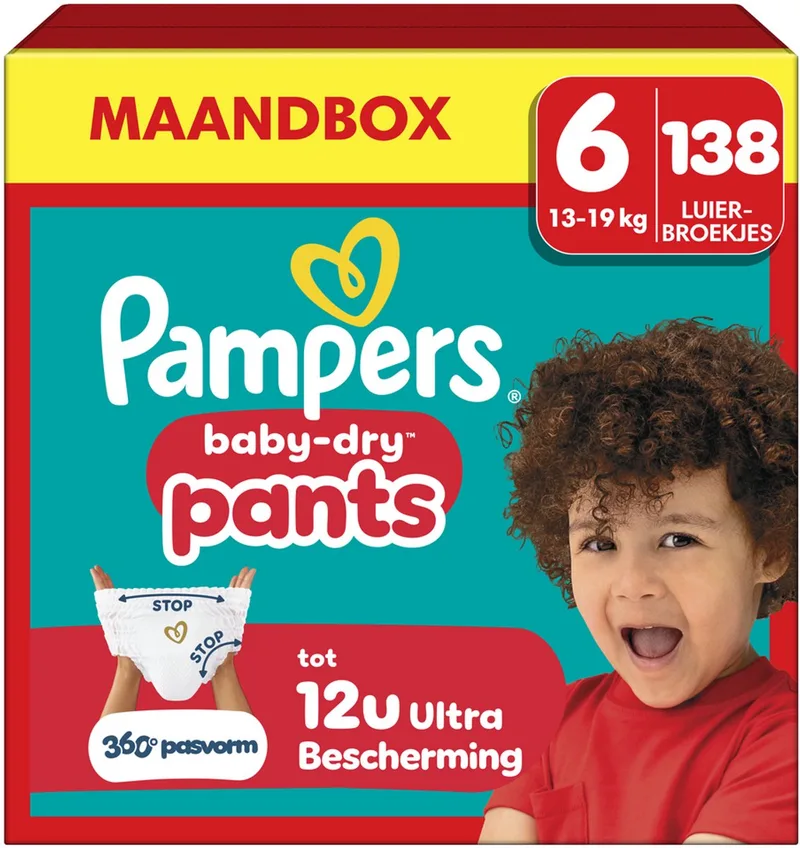 Baby-Dry Pants Maat 6, 138 Luierbroekjes, 14-19kg Maandbox de Pampers – photo produit