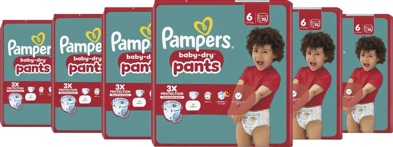 Baby-Dry Pants - maat 6 - 192 (6 x 32) luierbroekjes (13-19kg) - Stop and Protect van Pampers – productfoto