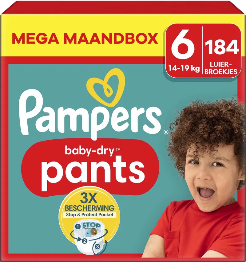 Baby Dry Pants - Maat 6 - Mega Maandbox - 184 stuks - 14/19 KG fra Pampers – produktbillede