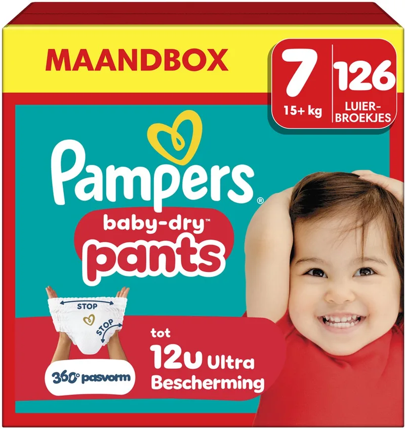 Baby-Dry Pants Maat 7 - 126 Luierbroekjes -15kg+ - Maandbox by Pampers – product photo