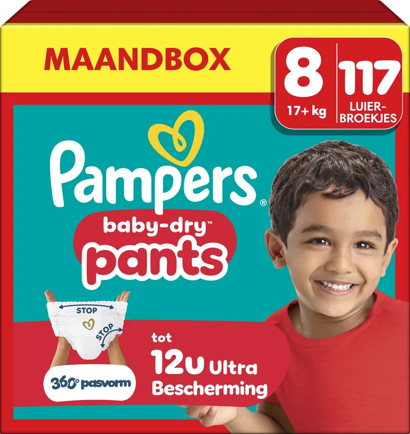 Baby-Dry Pants Maat 8 - 117 Luierbroekjes - 17kg+ - Maandbox van Pampers – productfoto