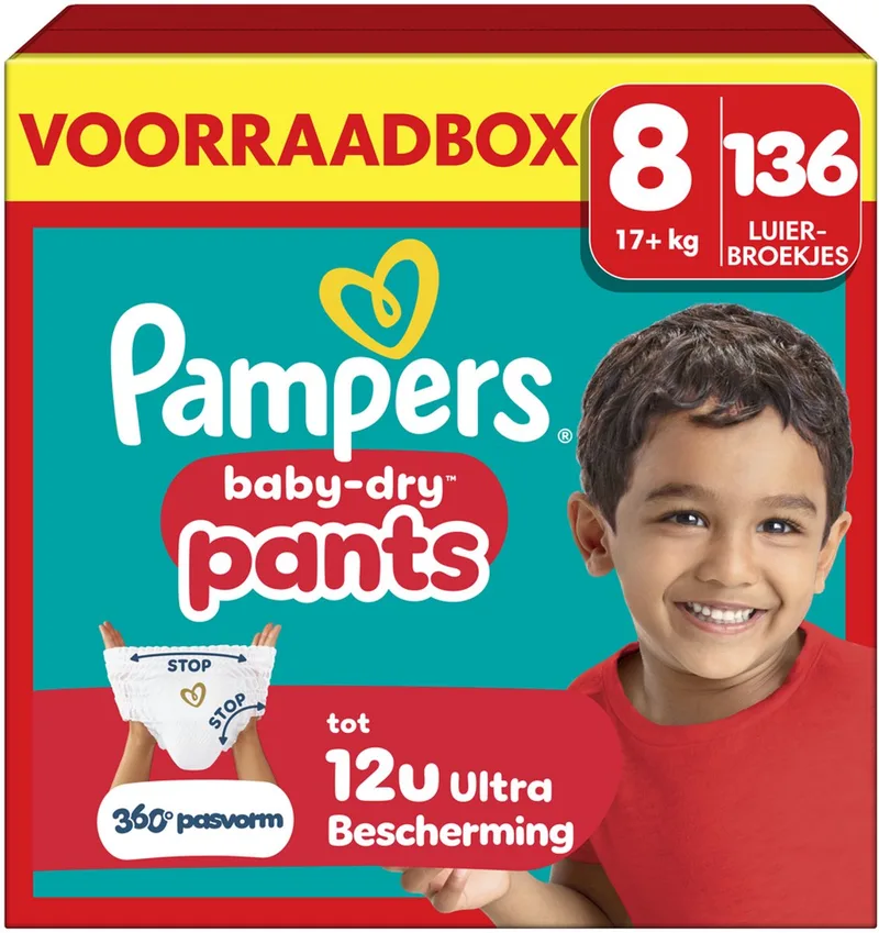 Baby-Dry Pants Maat 8 - 136 Luierbroekjes - 17kg+ - Voorraadbox de Pampers – photo produit