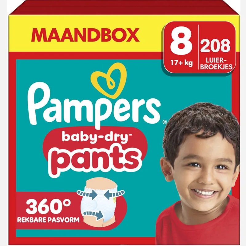 Baby-Dry Pants - Maat 8 - 208 Luierbroekjes - 17kg+ van Pampers – productfoto