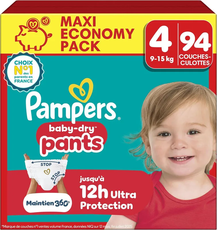 Baby-Dry Pants, Taille 4, 94 Couches-Culottes, 9-15kg, Protection 360° contre les fuites jour et nuit, Maxi Economy Pack von Pampers – Produktfoto