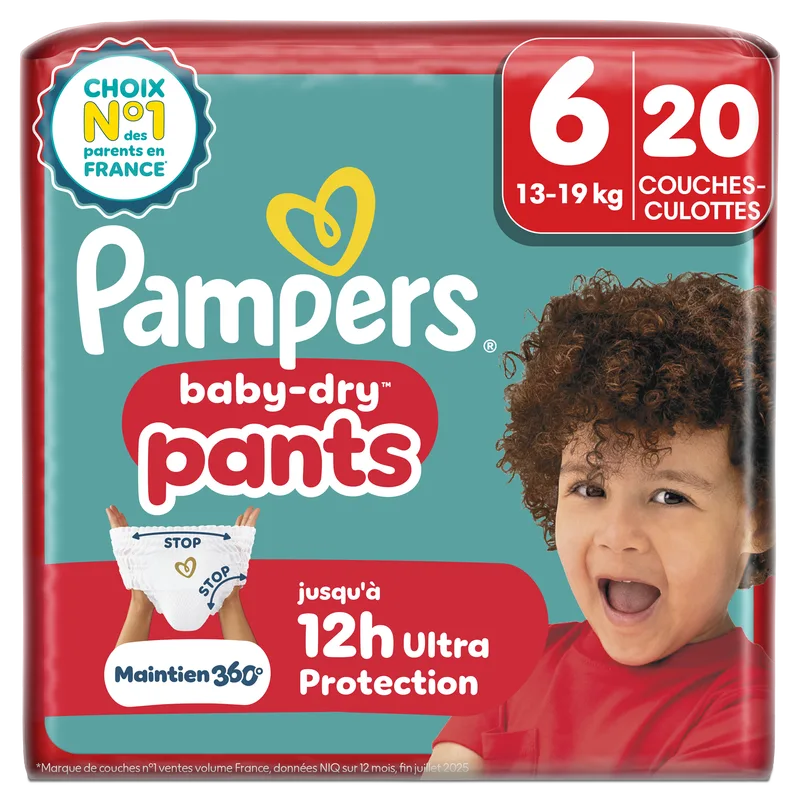Baby-Dry Pants, Taille 6, 20 couches-culottes, Protection 360° contre les fuites jour et nuit de Pampers – photo produit