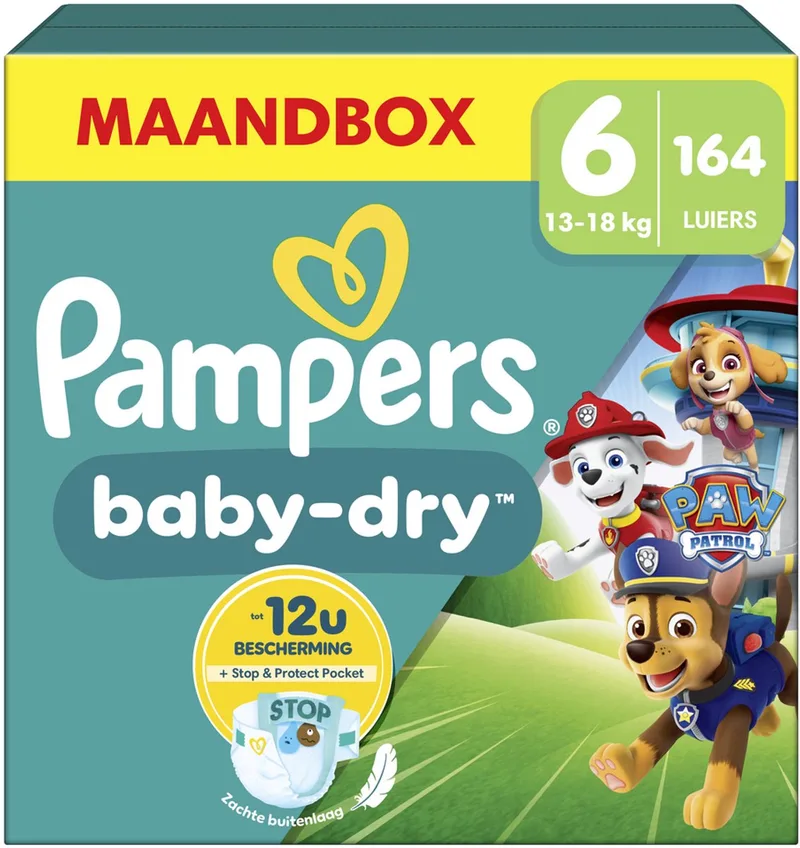 Baby-Dry Paw Patrol-editie Maat 6, 164 Luiers, 13kg-18kg de Pampers – photo produit