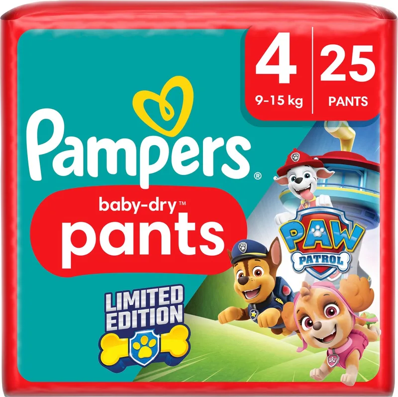 Baby Pants Baby Dry Maat 4 Maxi (9-15 kg) Limited Edition Paw Patrol, 25 Luierbroekjes de Pampers – photo produit