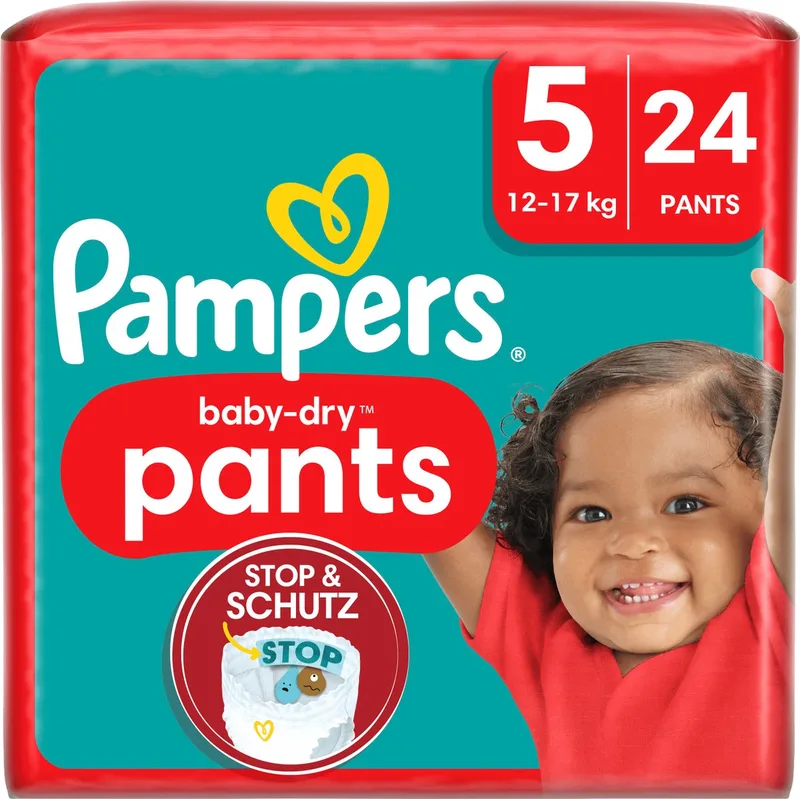 Baby Pants Baby Dry Maat 5 Junior (12-17 kg), 24 luierbroekjes de Pampers – photo produit