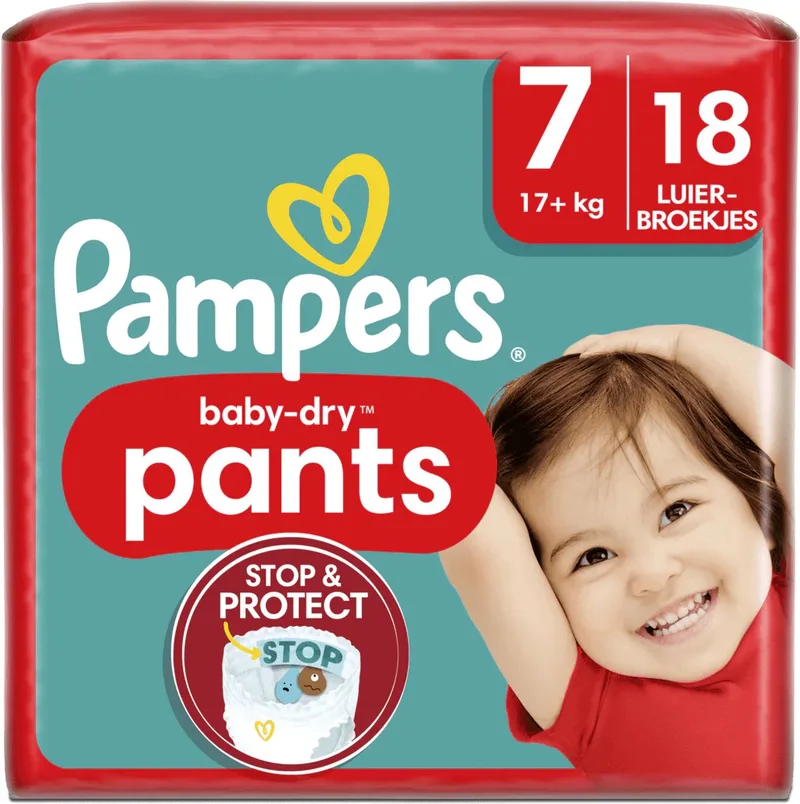 Baby Pants Baby Dry Maat 7 Extra Large (17+ kg), 18 luierbroekjes de Pampers – photo produit