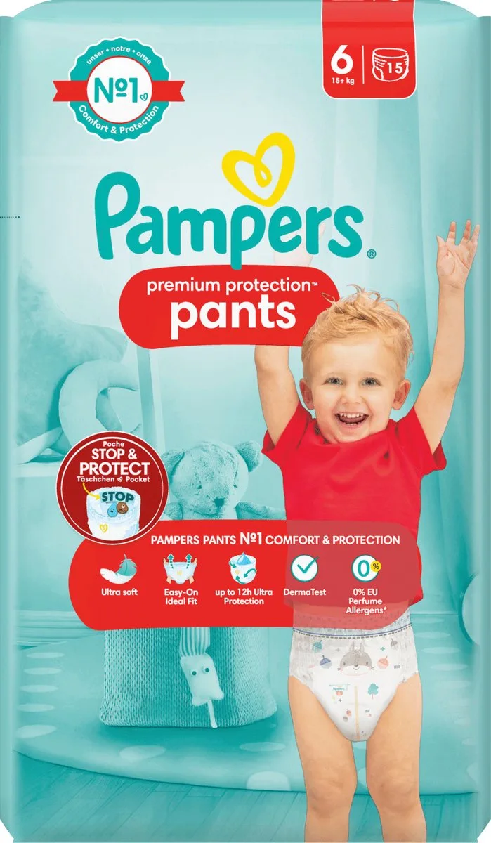 Baby Pants Premium Protection Maat 6 Extra Large (15+ kg), 15 luierbroekjes de Pampers – photo produit