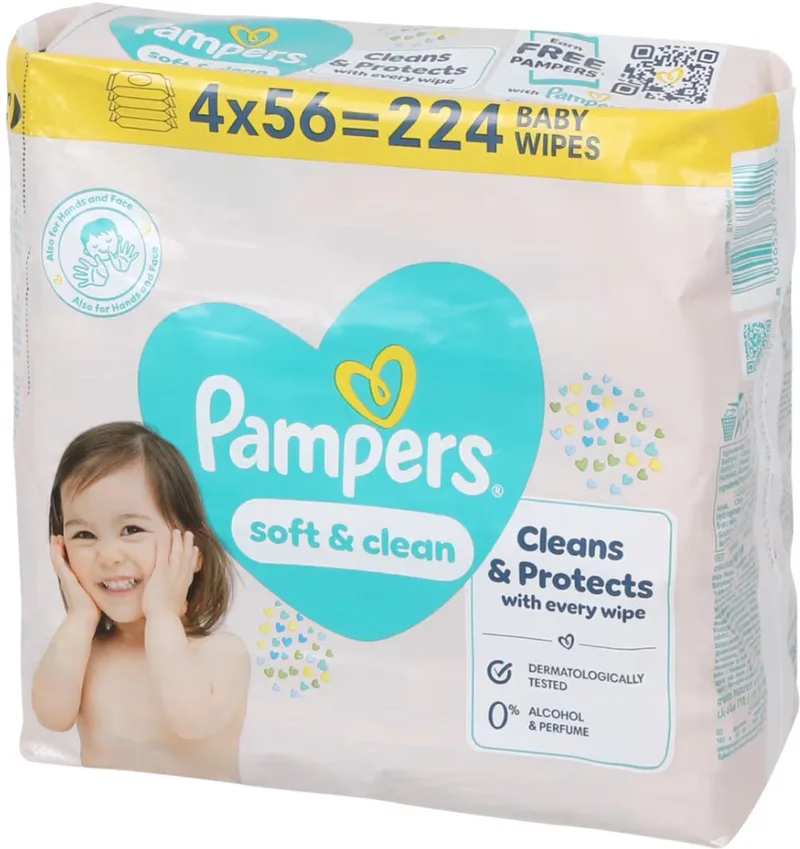 babydoekjes Soft & Clean 4 x 56 stuks by Pampers – product photo