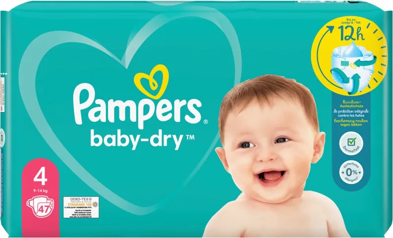 Baby‑Dry – Maat 4 - Luiers - 9‑14 kg - 47 Stuks de Pampers – photo produit