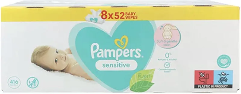 Billendoekjes - Sensitive - 416 Doekjes (8 x 52) van Pampers – productfoto