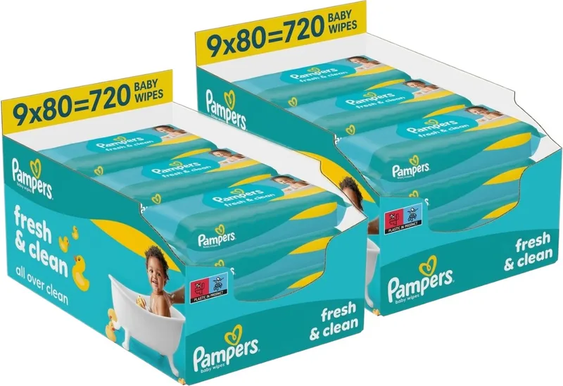 Fresh & Clean Babydoekjes - 18 x 80 = 1440 babydoekjes - Volume Deal by Pampers – product photo