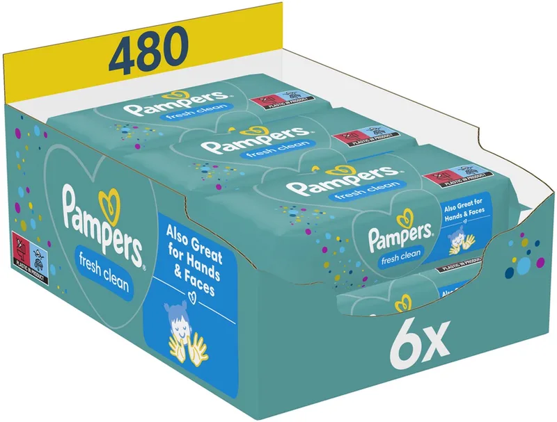 Fresh Clean Babydoekjes 6 Verpakkingen = 480 Doekjes van Pampers – productfoto