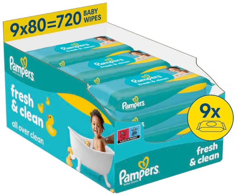 Fresh & Clean Babydoekjes - 9 x 80 = 720 babydoekjes - Volume Deal by Pampers – product photo
