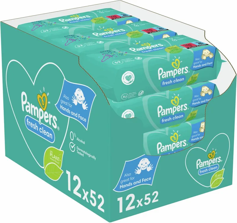 Fresh Clean Billendoekjes - 12 x 52 Doekjes van Pampers – productfoto