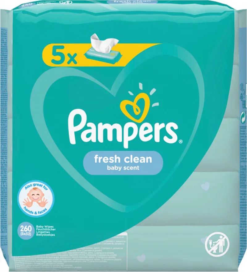 Fresh Clean Billendoekjes - 260 doekjes (5x52 stuks) by Pampers – product photo