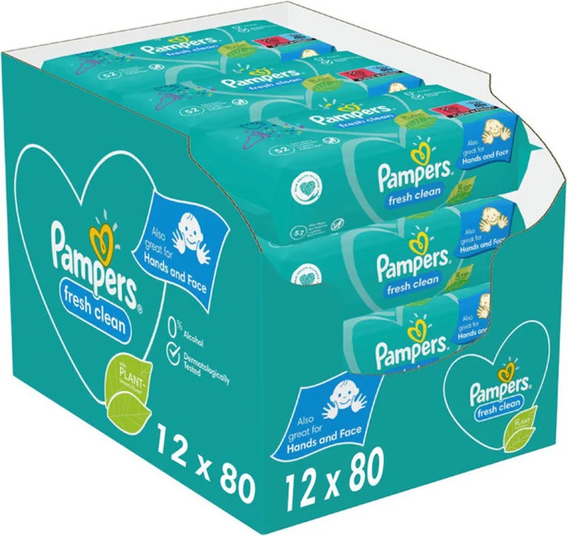 Fresh Clean - Billendoekjes - 960 doekjes - 12 x 80 van Pampers – productfoto