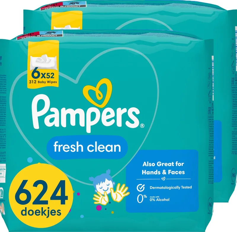Fresh Clean - Billendoekjes - Schoon Van Top Tot Teen - 12 Verpakkingen van 52 Doekjes = 624 doekjes van Pampers – productfoto