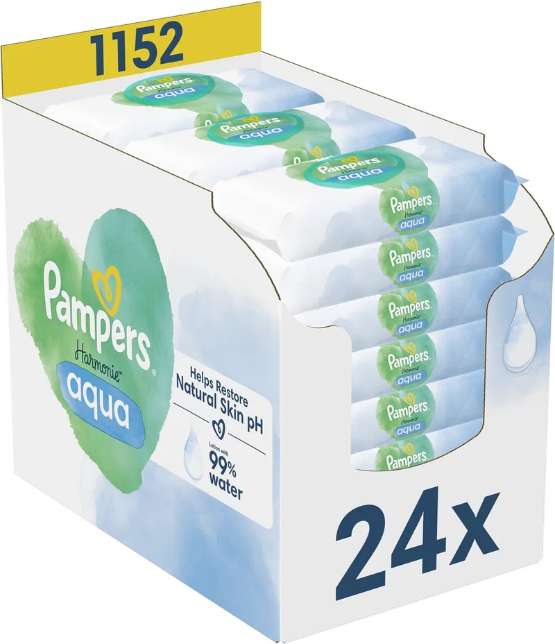 Harmonie Aqua Babydoekjes 24 Verpakkingen = 1152 Babydoekjes van Pampers – productfoto