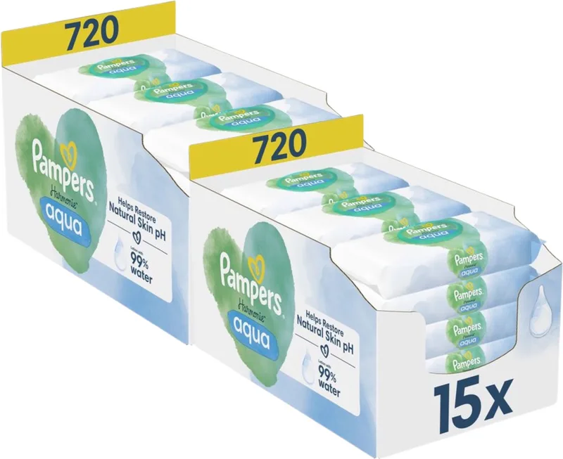 Harmonie Aqua Billendoekjes 0% Plastic - 30 Verpakkingen = 1440 Babydoekjes by Pampers – product photo
