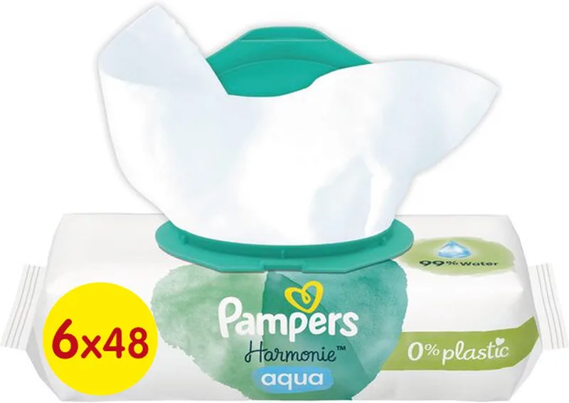 Harmonie Aqua - Billendoekjes - 288 doekjes - 6 x 48 de Pampers – photo produit