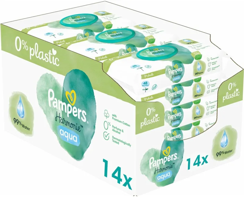 Harmonie Aqua - Billendoekjes - 672 billendoekjes - 14 x 48 de Pampers – photo produit