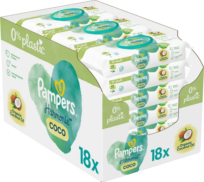 Harmonie Coco - Billendoekjes met Biologische Kokosolie - 756 doekjes de Pampers – photo produit
