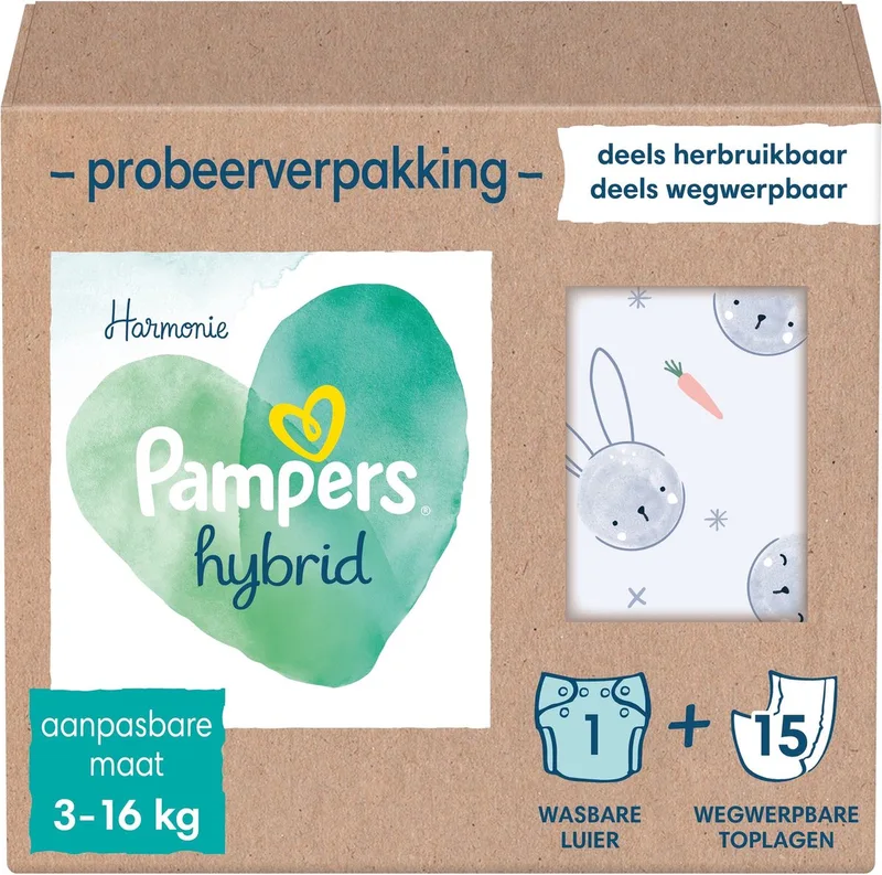 Harmonie Hybrid starterspakket - 1 wasbare luiers + 15 wegwerpbare toplagen de Pampers – photo produit
