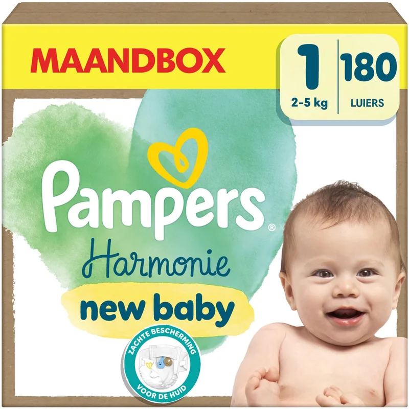 Harmonie Luiers Maat 1, 180 Luiers, 2kg-5kg de Pampers – photo produit