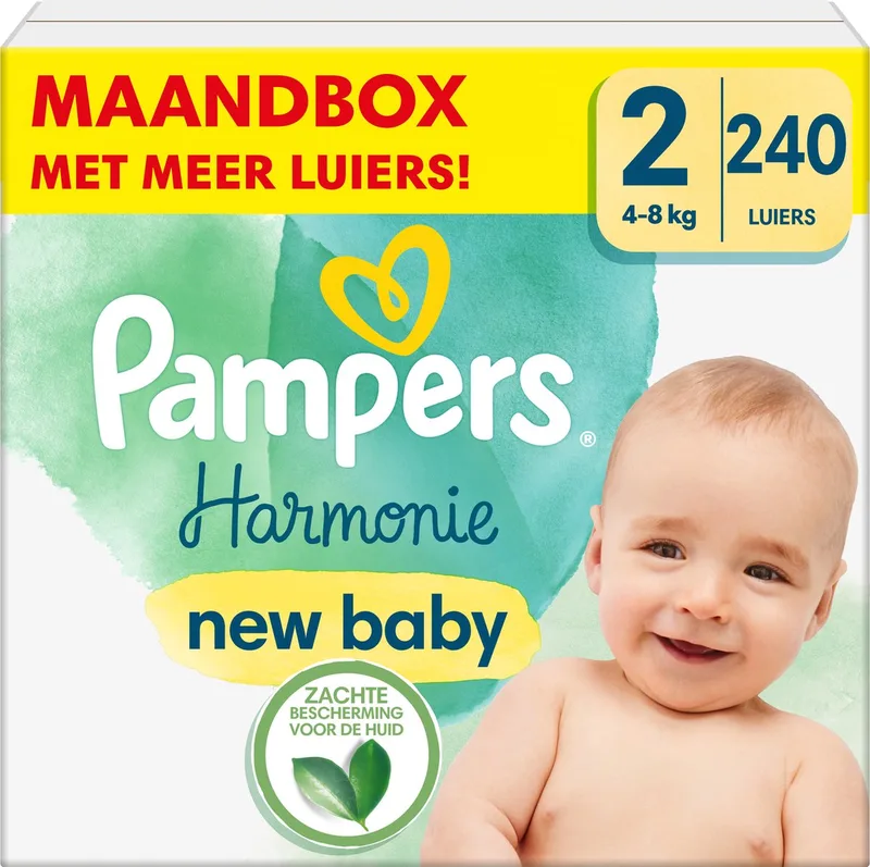 Harmonie Luiers - Maat 2 (4-8kg) - 240 Luiers - Maandbox de Pampers – photo produit