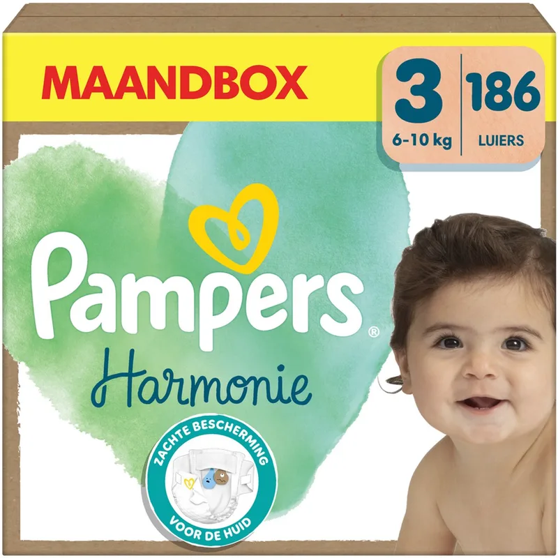 Harmonie Luiers Maat 3, 186 Luiers, 6kg-10kg de Pampers – photo produit