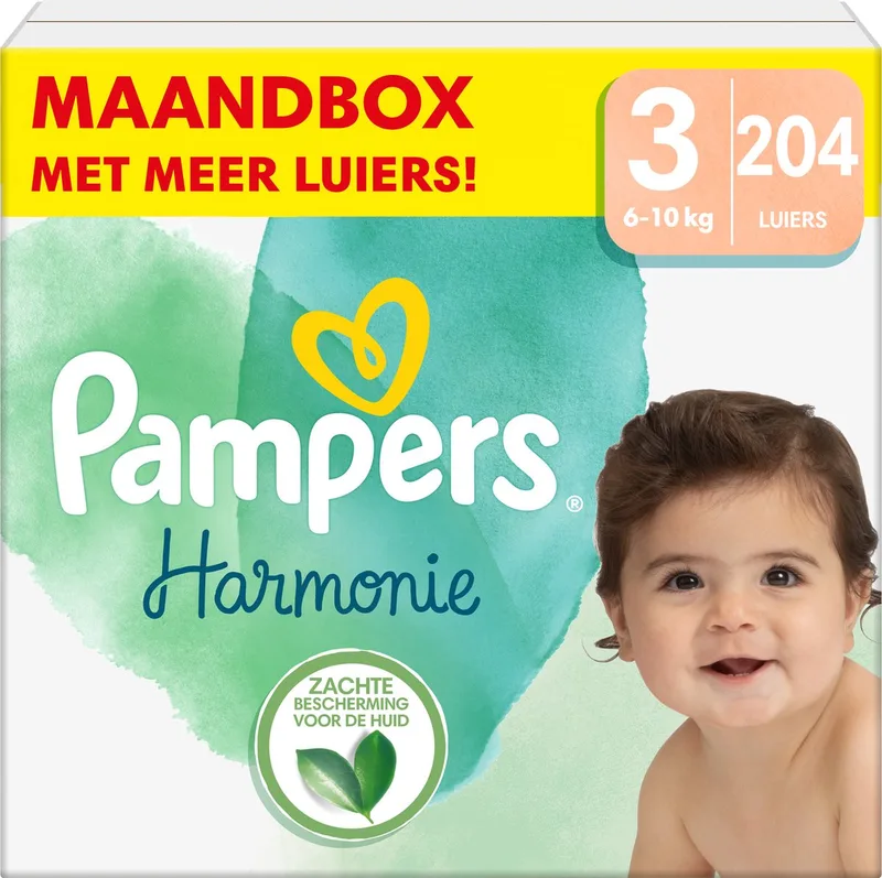 Harmonie Luiers - Maat 3 (6-10kg) - 204 Luiers - Maandbox de Pampers – photo produit
