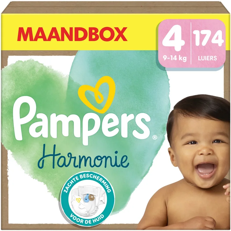 Harmonie Luiers Maat 4 - 174 Luiers - 9kg-14kg - Maandbox de Pampers – photo produit